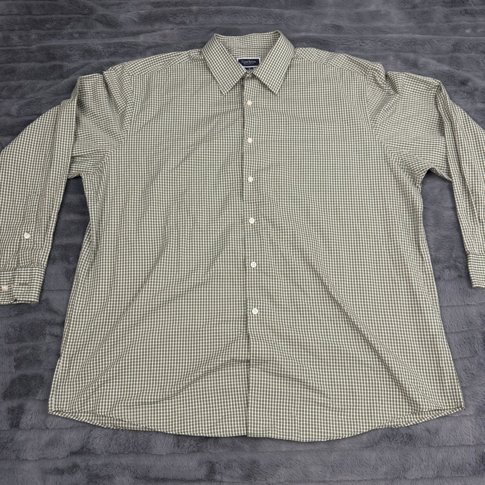 Club Room Mens XL Green Gingham Check Regular Fit Button Down Shirt 17-17.5